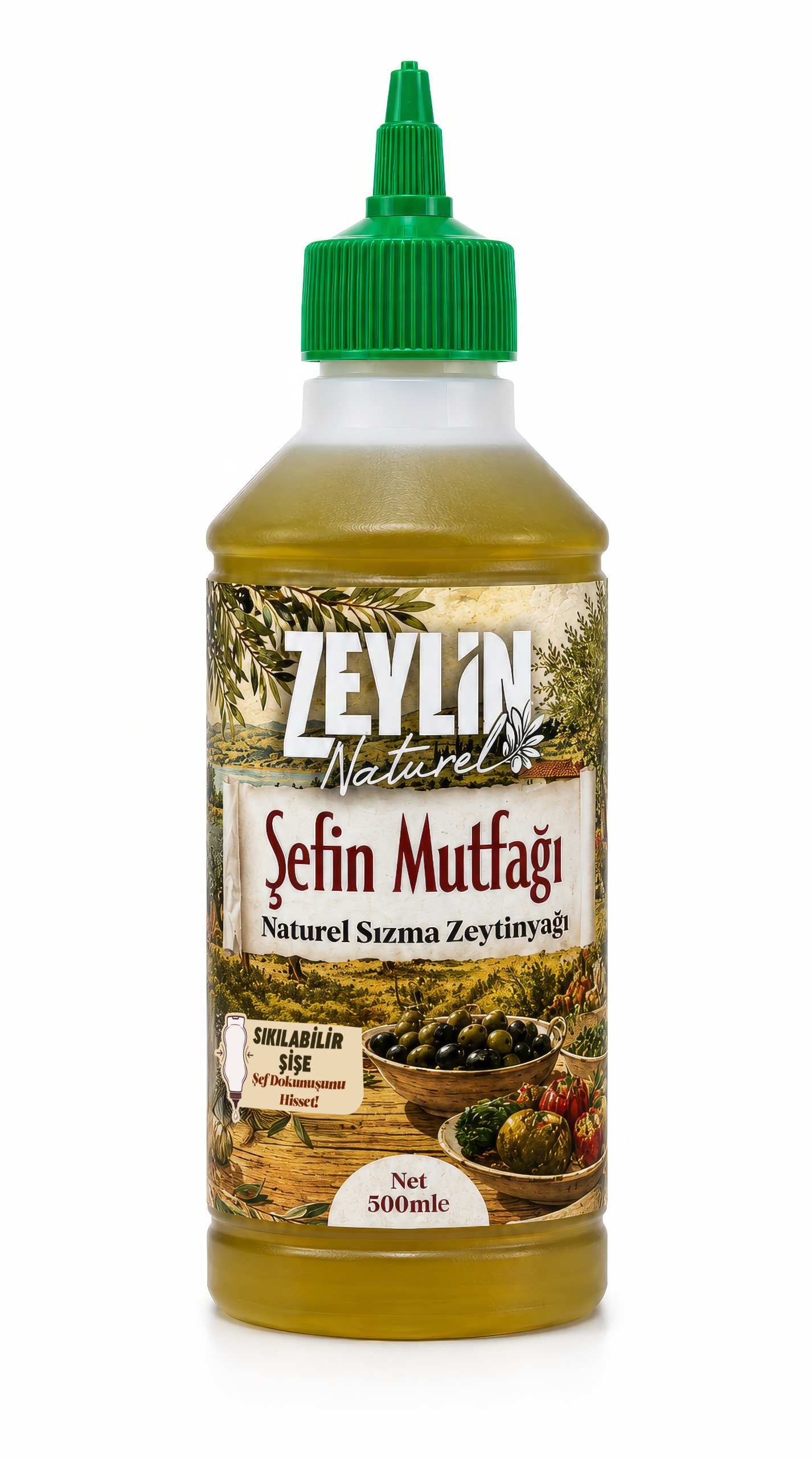 ŞEFİN MUTFAĞI SIKILABİLİR NATUREL PET ŞİŞE NATUREL SIZMA ZEYTİNYAĞI (0,5 Litre)