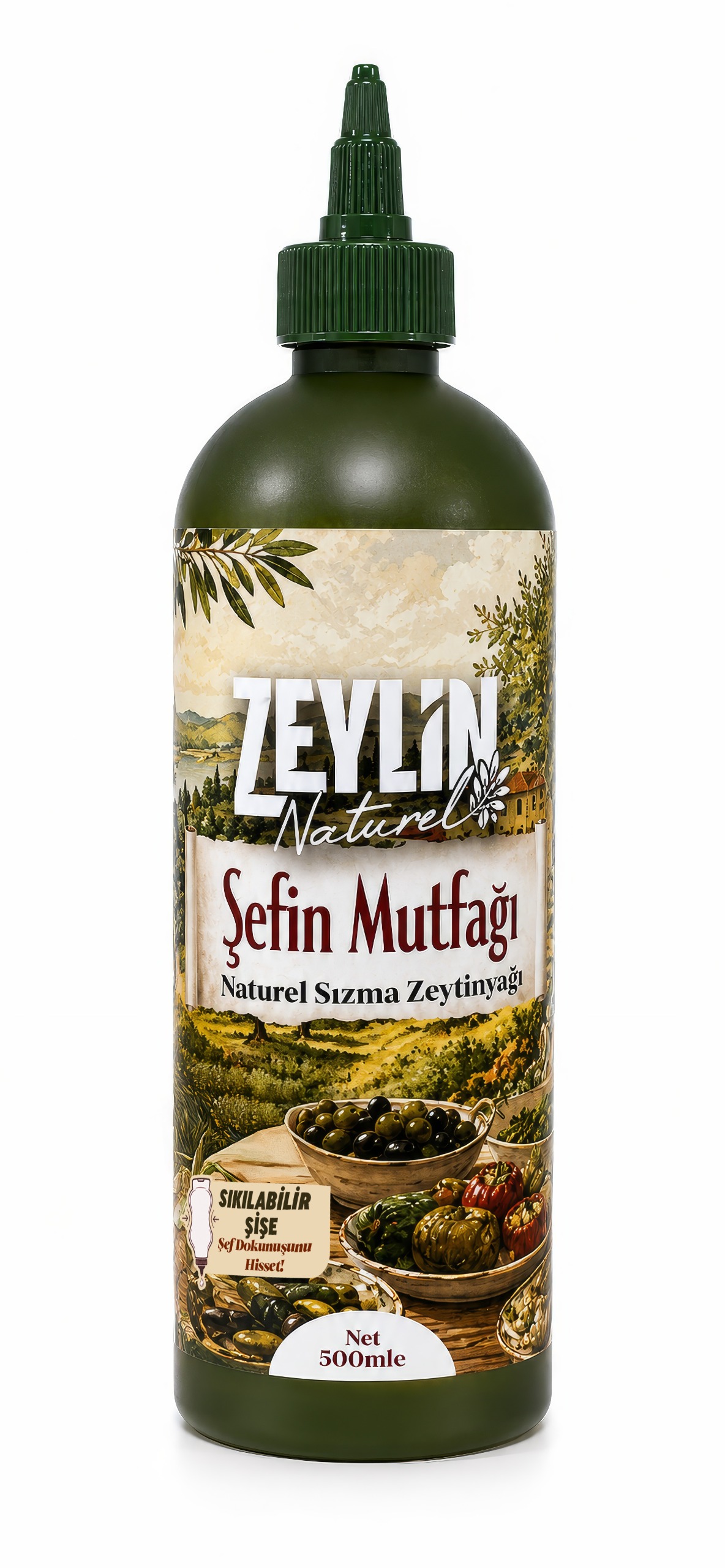 ŞEFİN MUTFAĞI SIKILABİLİR PET ŞİŞE NATUREL SIZMA ZEYTİNYAĞI (0,5 Litre)